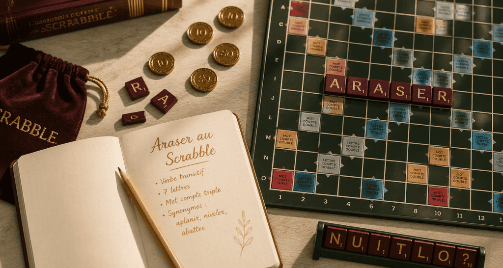 araser scrabble mot formé sur plateau