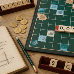 bome au scrabble lettres sur plateau vert