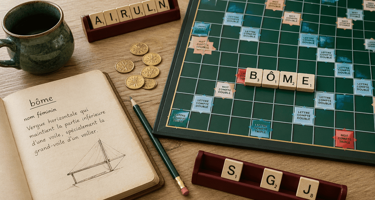 bome au scrabble lettres sur plateau vert