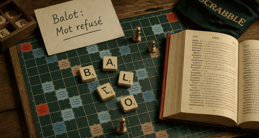 balot au scrabble lettres éparpillées dictionnaire