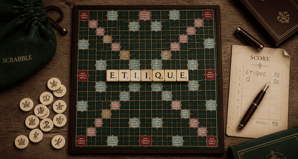 etique au scrabble lettres sur plateau