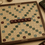 feuler scrabble lettres sur plateau bois