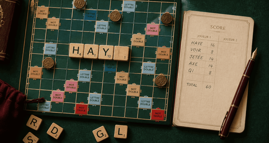 haye scrabble lettres sur plateau vert