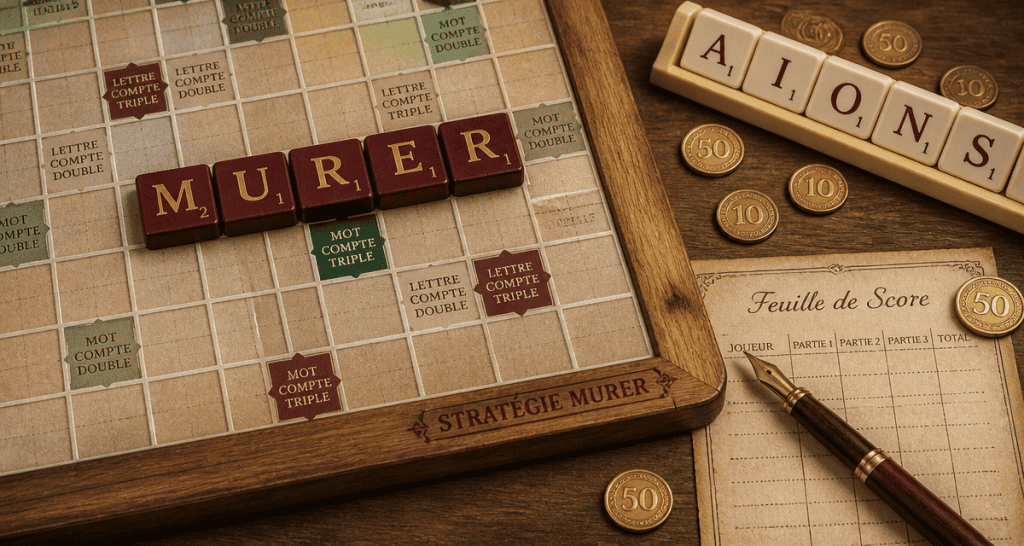 Plateau de Scrabble avec le mot murer scrabble