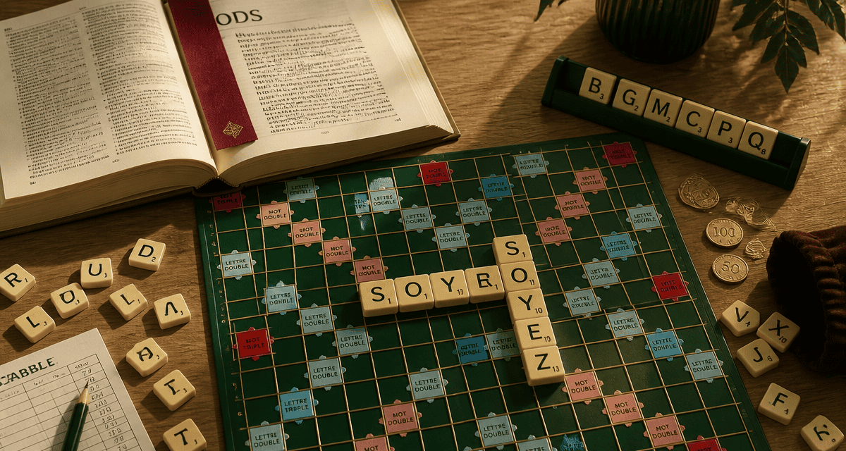 soye scrabble sur plateau avec dictionnaire et score