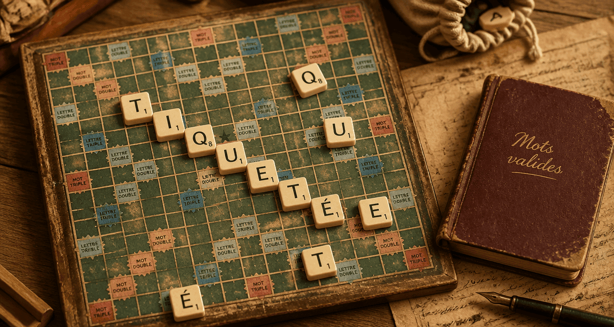 Tiqueté au Scrabble sur plateau avec lettres