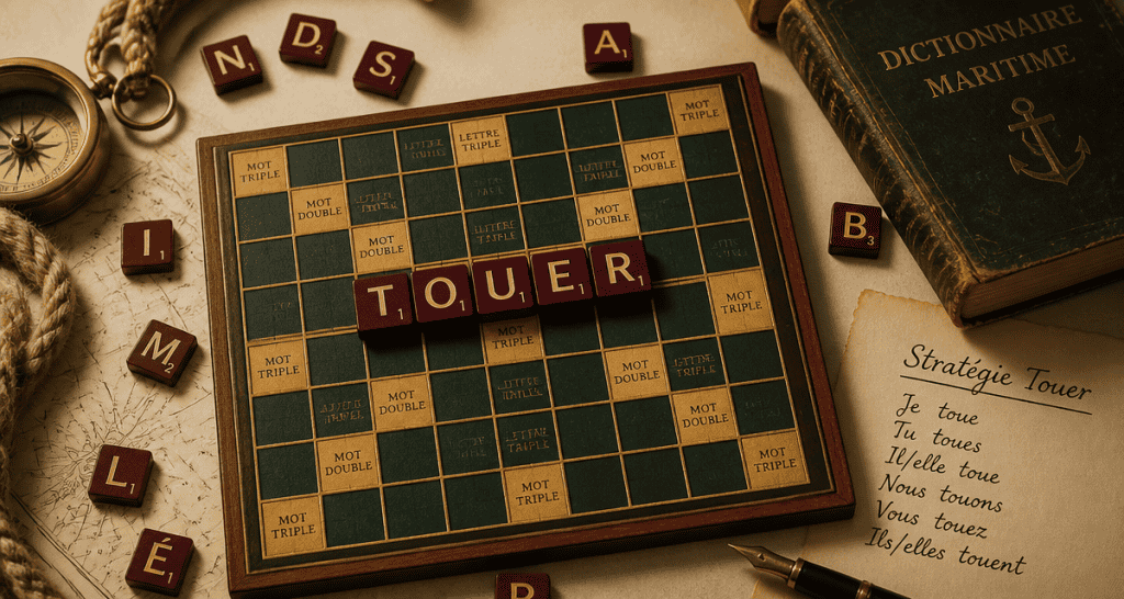 touer scrabble sur plateau avec lettres et dictionnaire