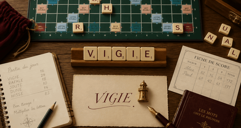 Vigie Scrabble sur chevalet et plateau