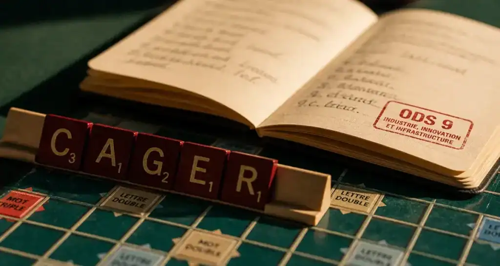 Cager scrabble : lettres C A G E R sur grille de Scrabble