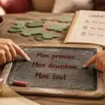 Charade enfance : énigmes pour enfant, puzzle et indices sur ardoise