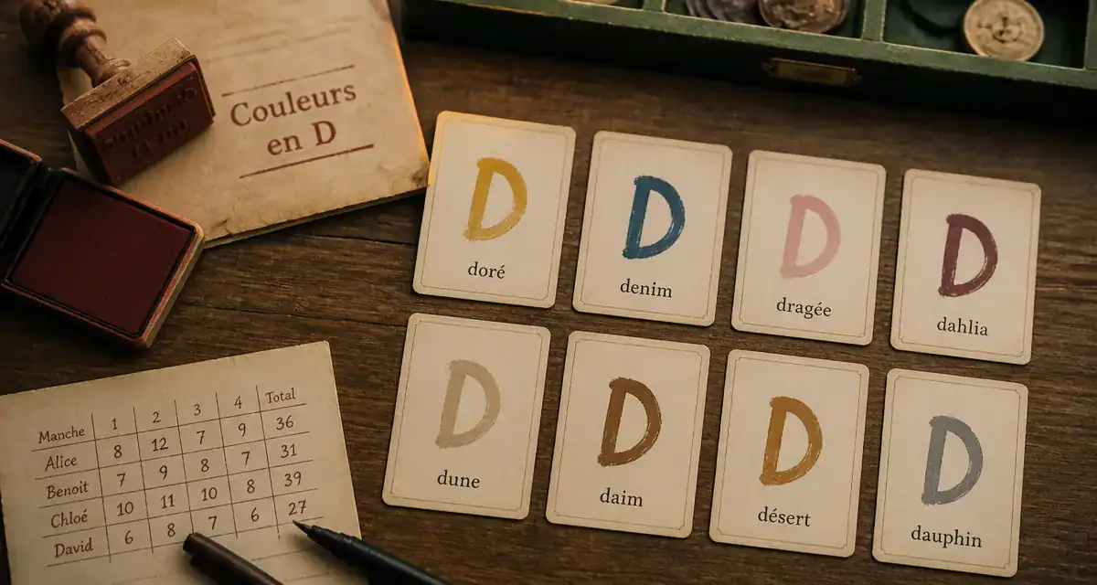 Couleur en D Petit Bac cartes sur table de jeu