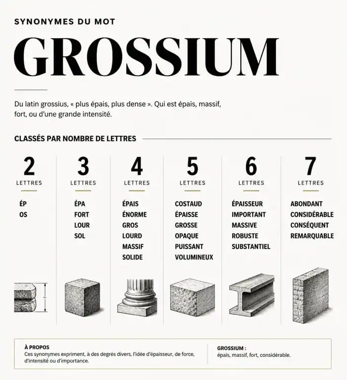 Synonymes du mot grossium classés par nombre de lettres pour jeux de lettres