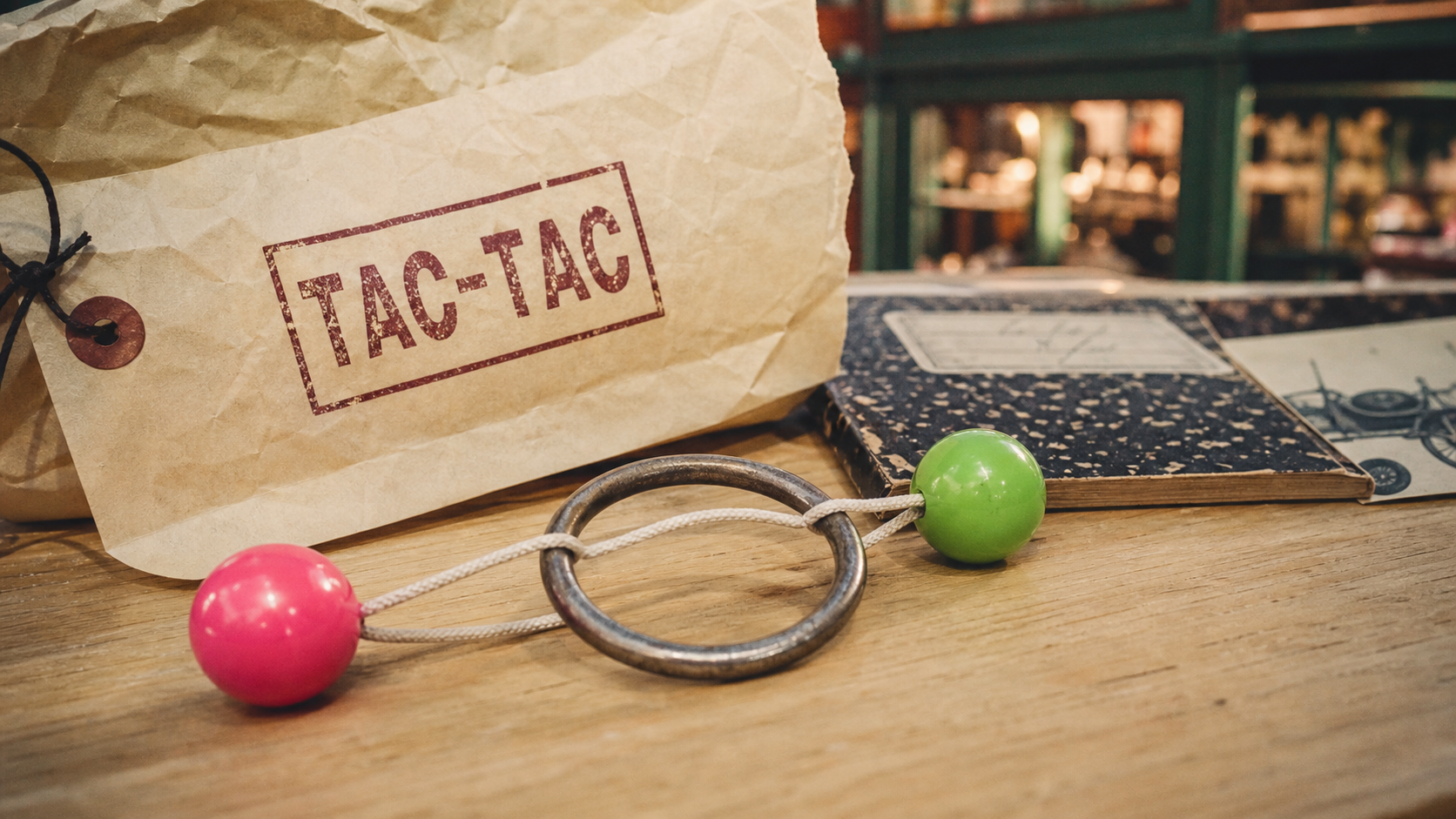 Jeu tac tac rétro sur table, vue rapprochée