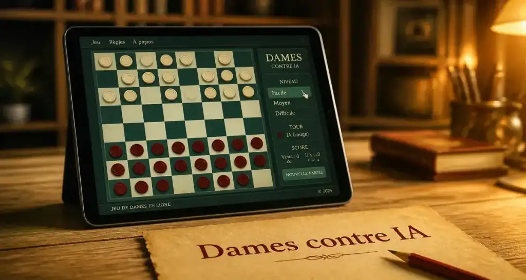 Jeu de dames contre l&rsquo;ordinateur : 4 niveaux de difficulté pour progresser sans inscription