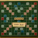 khan scrabble sur plateau de Scrabble vert, 16 points et astuces de placement