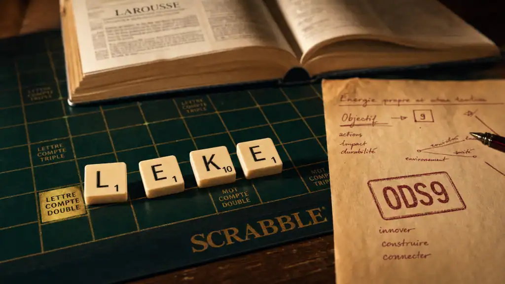 Leke scrabble : tuiles L E K E sur plateau