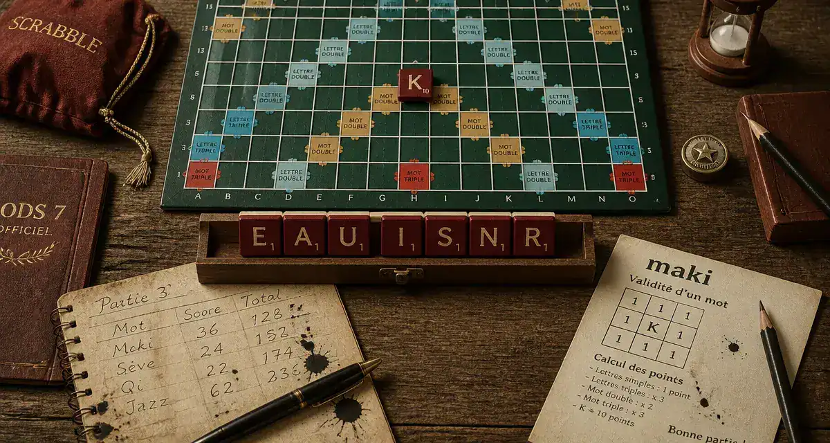 Maki scrabble avec K au centre : 14 points, validité ODS et astuces de placement