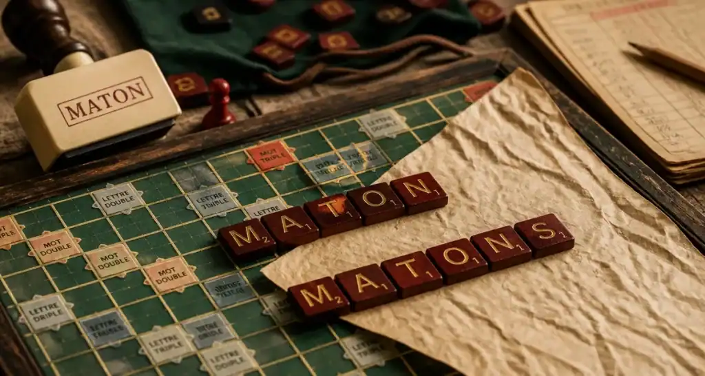 Maton scrabble : lettres MATON sur plateau de Scrabble