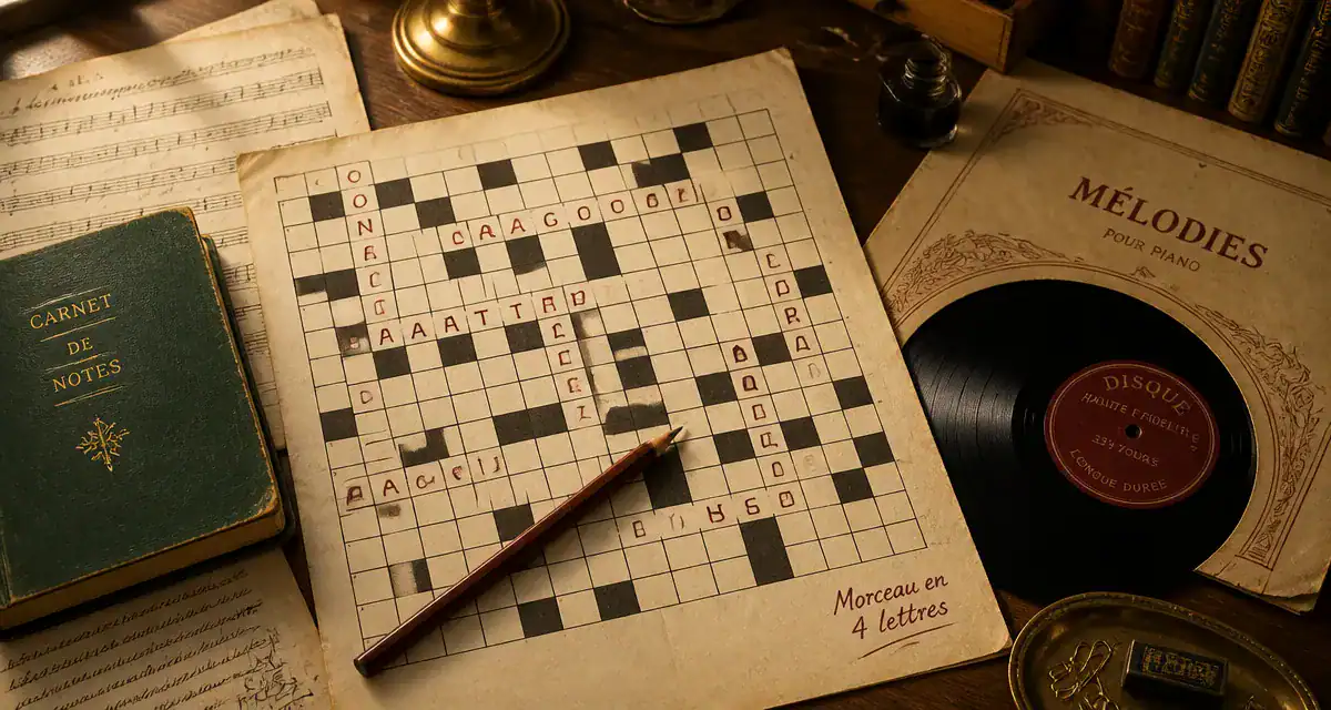 morceaux de musique en 4 lettres sur une grille de mots croisés