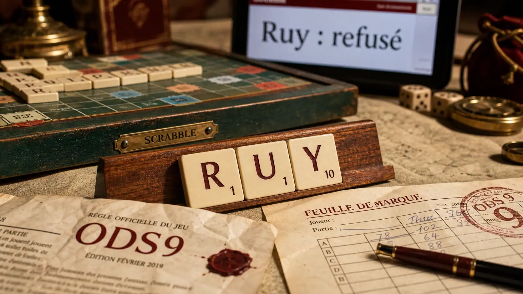Ruy scrabble refusé, plateau et lettres