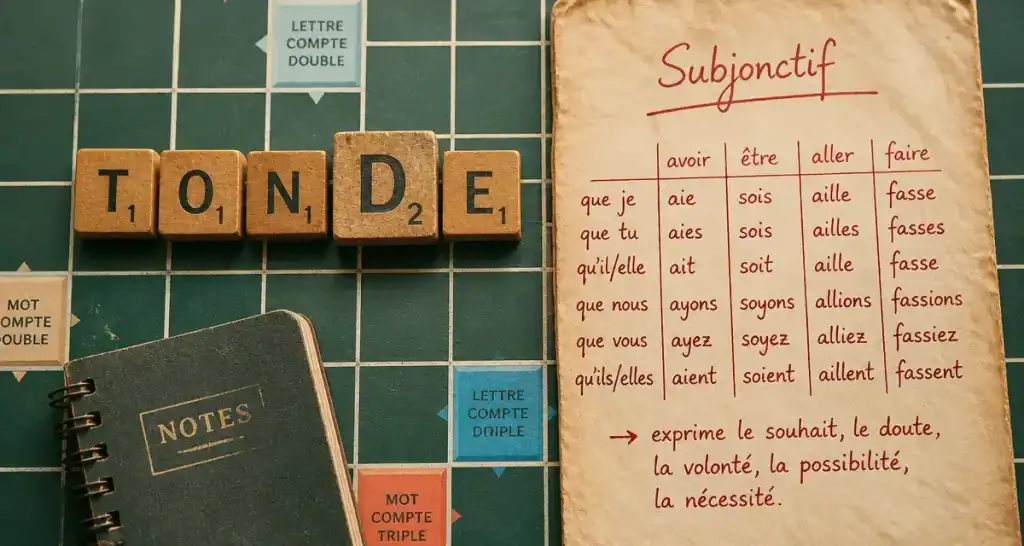 Tonde scrabble sur plateau, lettres TONDE