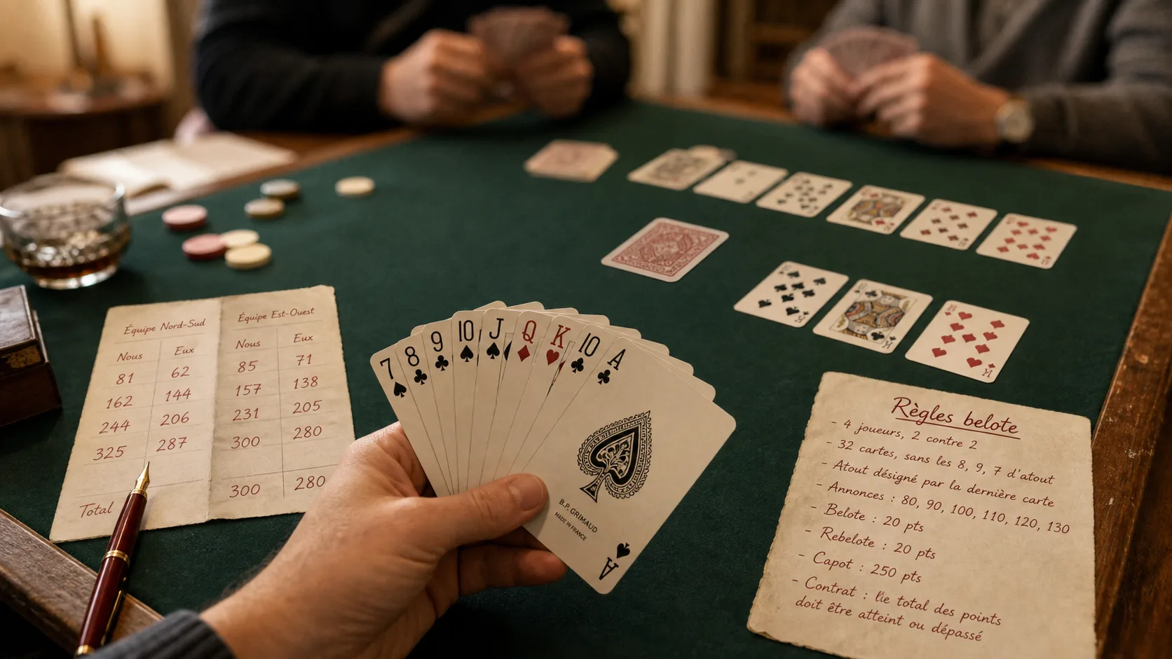 Belote règles officielles : distribution et jeu des cartes