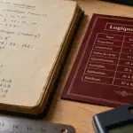 Exercices de logique corrigés : cahier et tableau sur table en bois