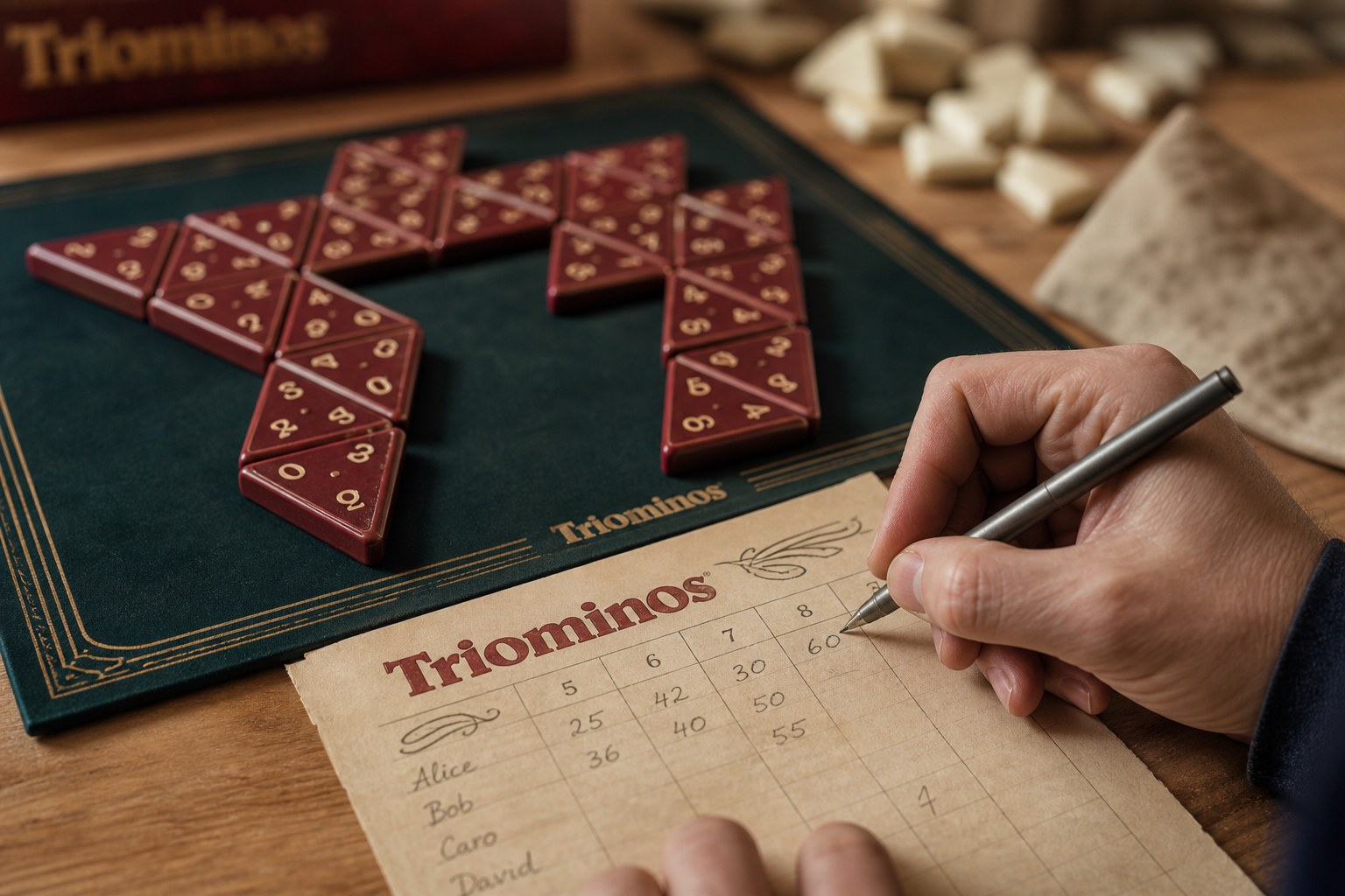 Règle du jeu triomino : pose des tuiles et comptage des points