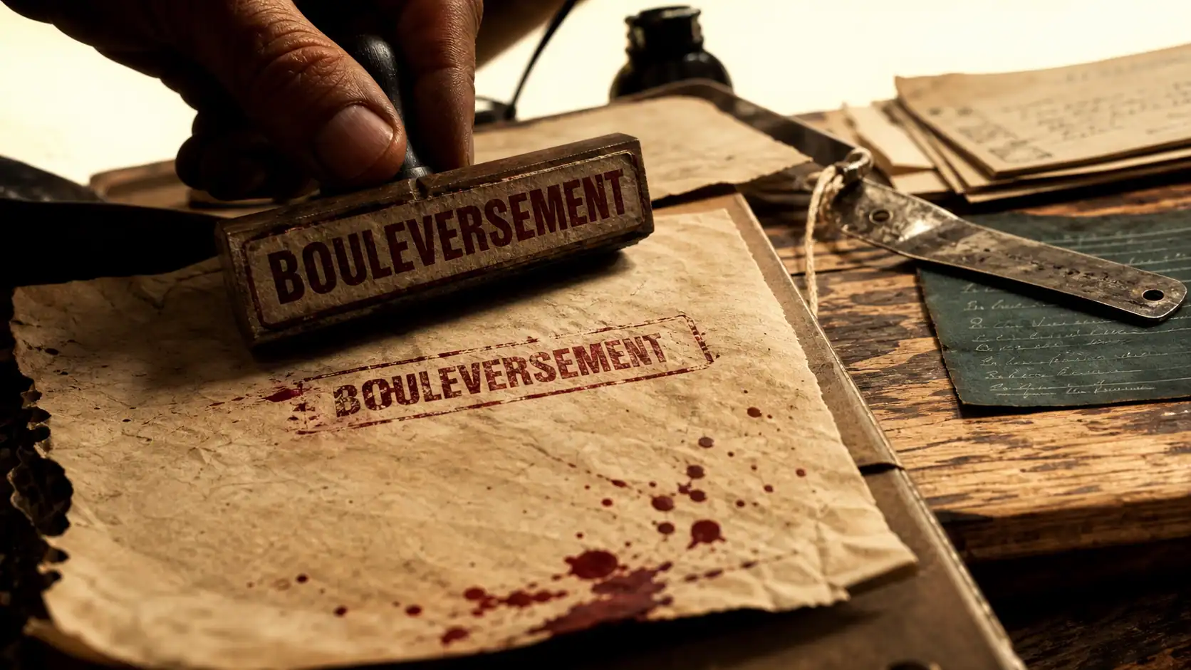 Synonyme bouleversement : changement ou choc, papier froissé et encre