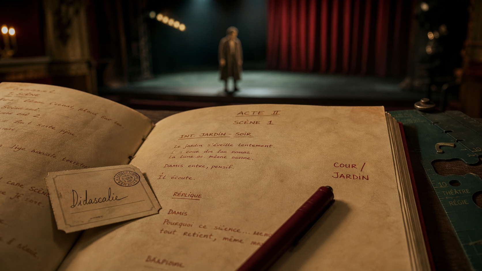 vocabulair du theatre : didascalies et espace scénique sur carnet de théâtre