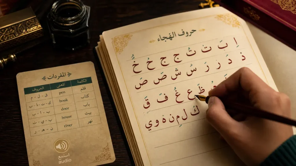 28 lettres, 6 voyelles et 4 sons de gorge pour bien prononcer l’alphabet arabe