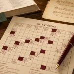 Chant religieux mots fléchés : grille sur bureau, missel et choral