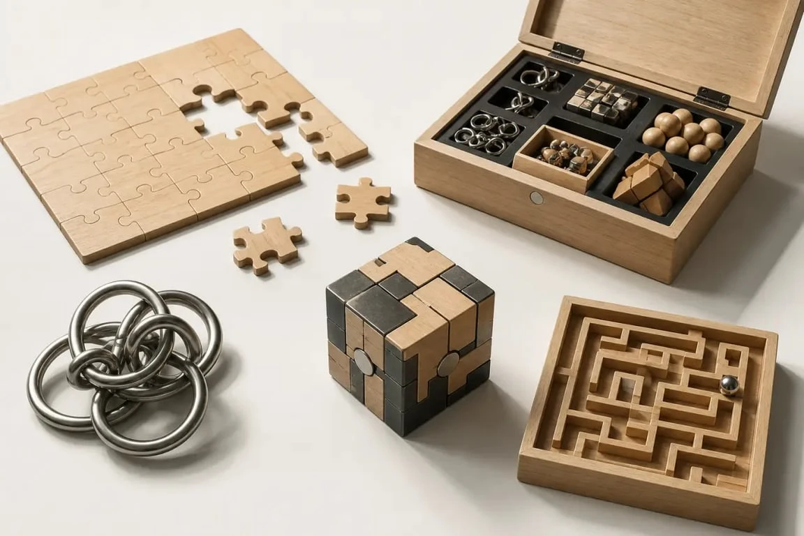 Comparatif des casse-tête jeux de réflexion en bois, métal, cube et labyrinthe 3D