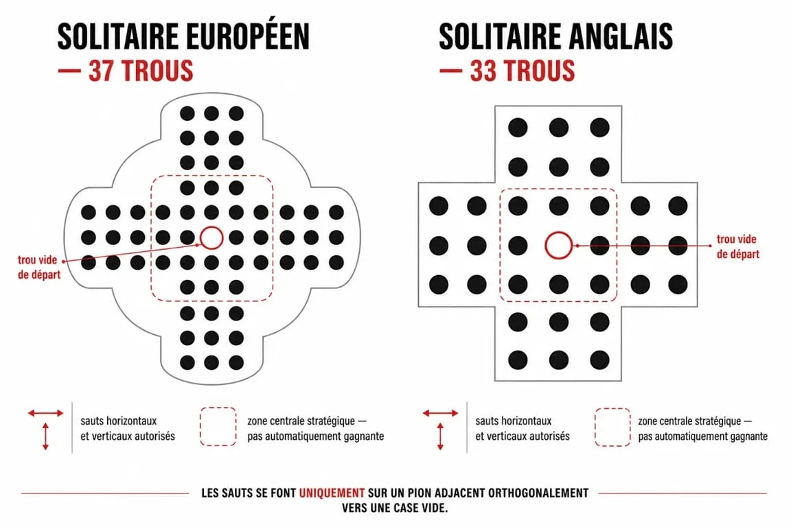 Solution solitaire bille 37 trous : comparaison visuelle entre plateau 37 trous et 33 trous