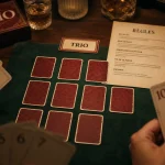 Jeux de société trio : déduction du trio de 7, plateau et cartes