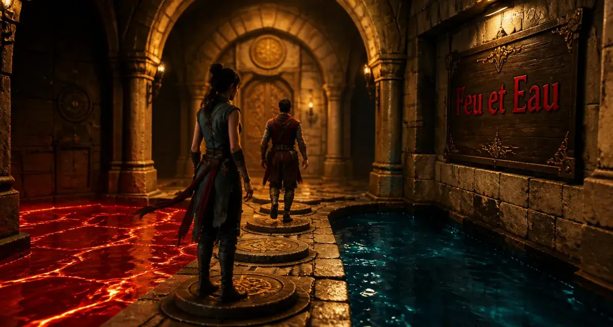 Jeux feu et eau : temple avec lave et eau