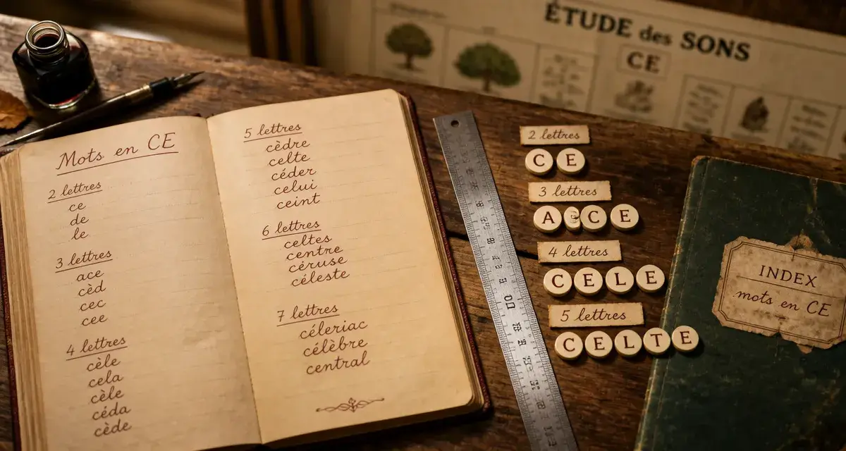 Mot en ce : inventaire et classement par longueur sur table de vocabulaire