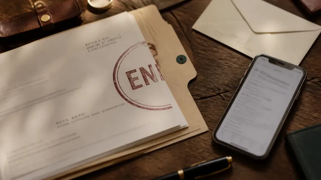 Un envoi orthographe : tampon « ENVOI » sur document