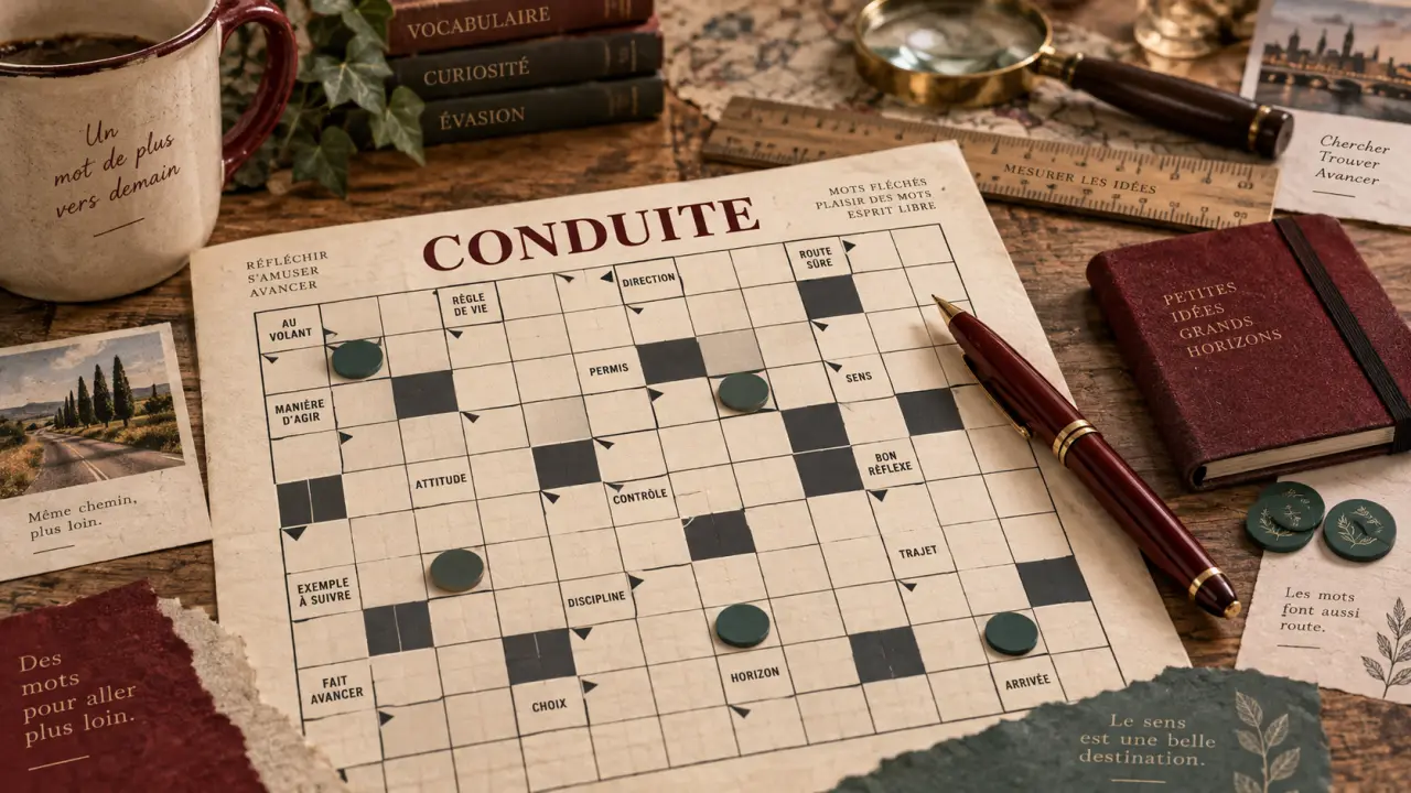 Conduire mots fléchés : grille ouverte sur table