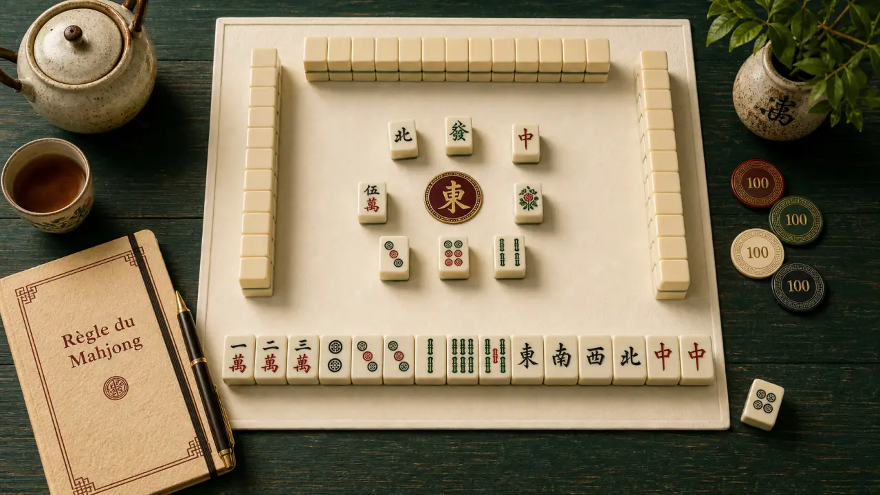 Mahjong regle : 14 tuiles, chow, pung, kong, victoire