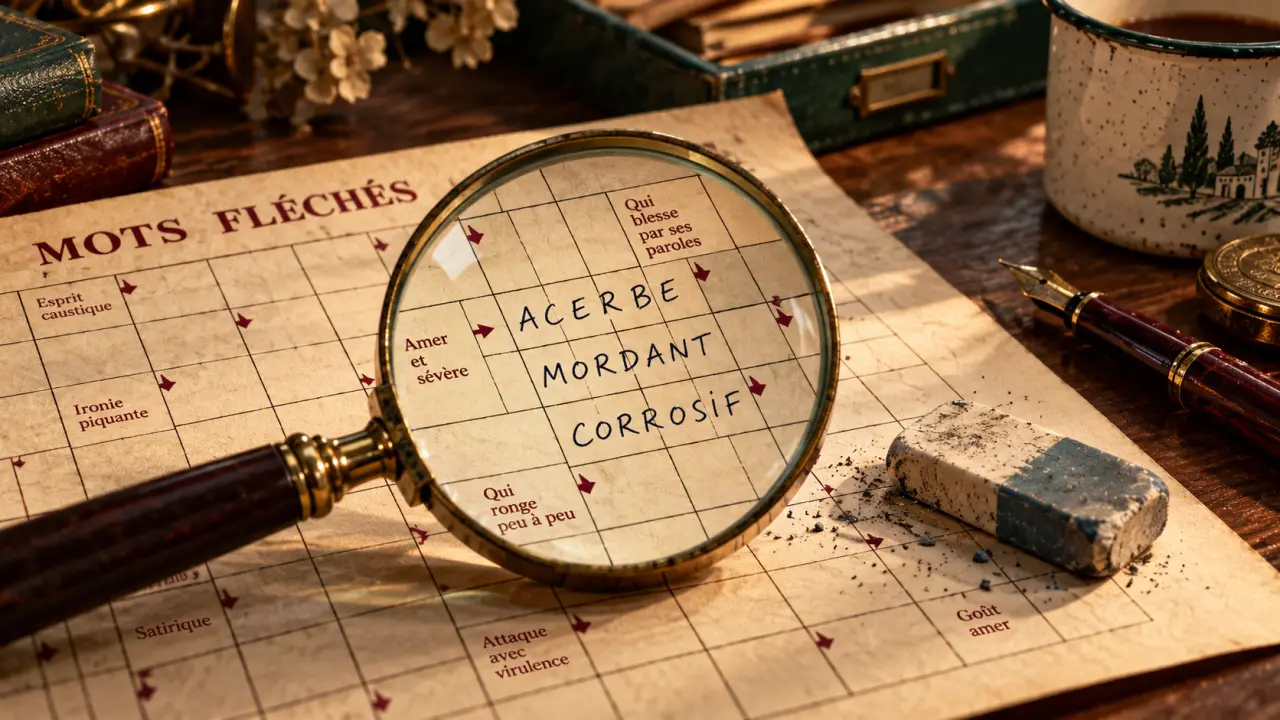 Caustique mots fléchés : grille avec ACERBE et autres réponses