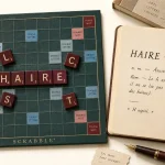haire scrabble : lettres HAIRE en bois sur plateau de Scrabble