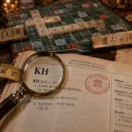 Mots scrabble avec kh sur plateau de Scrabble, dictionnaire ouvert